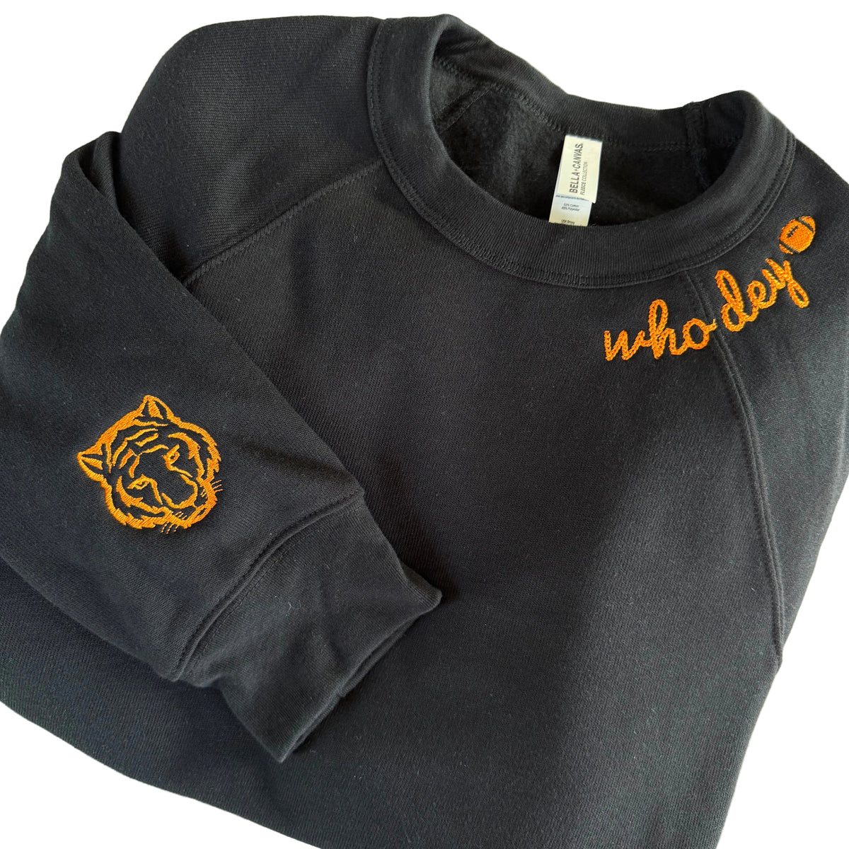 Who Dey Collar Line Embroidered Chainstitch Vintage-Style Sweatshirt