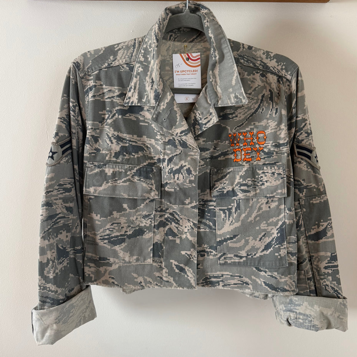 "Rule the Jungle"  Embroidered Upcycled Airforce Camo Cropped Jacket