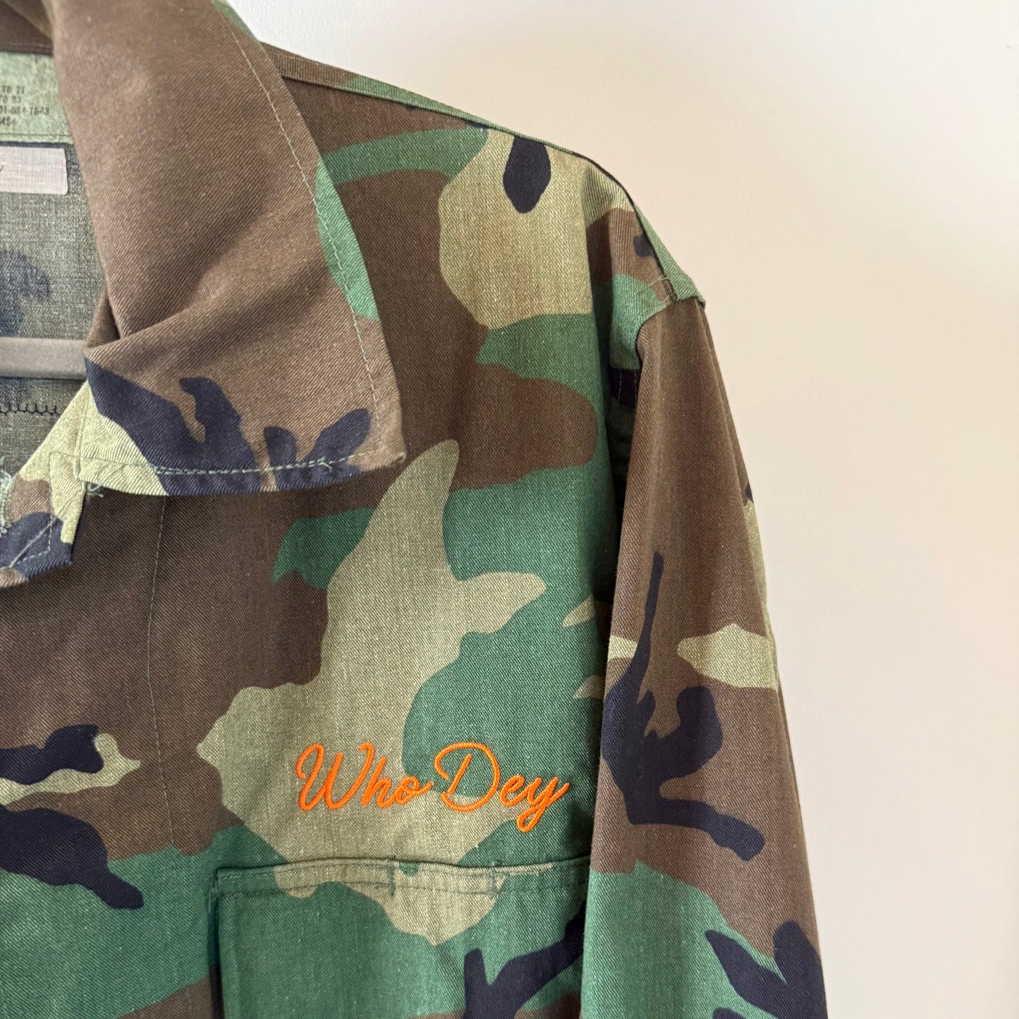 "C⚡️NCY"  Embroidered Upcycled Army Camo Cropped Jacket