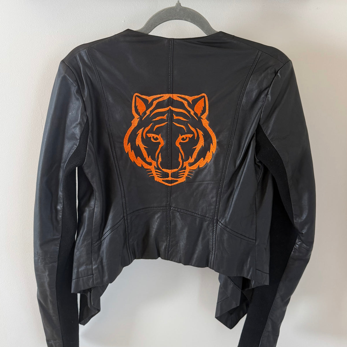 Cincinnati Bengals-Inspired Embroidered Upcycled Leather Jacket