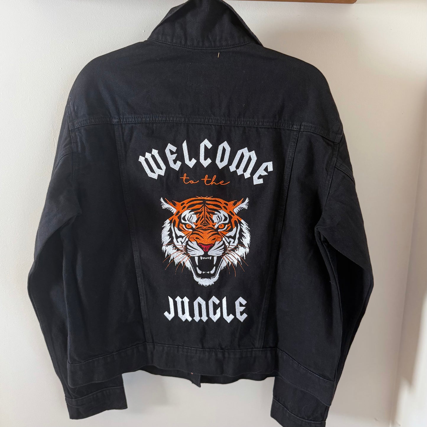 "Welcome to the Jungle" Cincinnati Bengals Upcycled Embroidered Denim Jacket