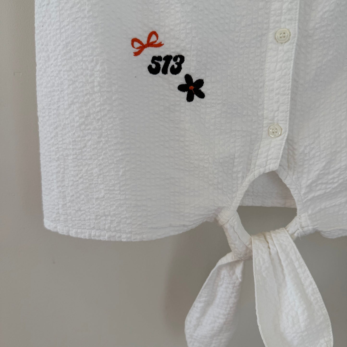 Bengals Babe Embroidered Upcycled Sleeveless White Button-Up Shirt