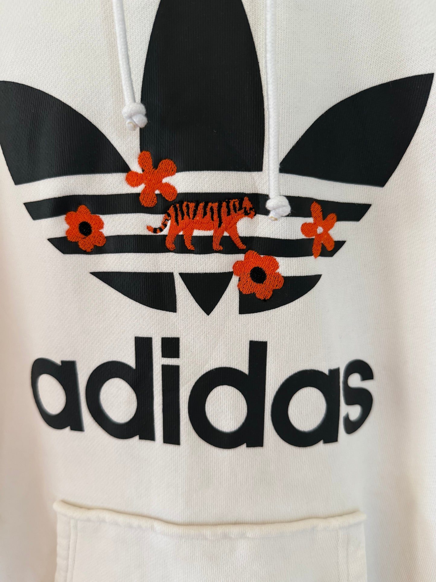 Bengals Tiger Flowers Embroidered Upcycled Adidas Hoodie