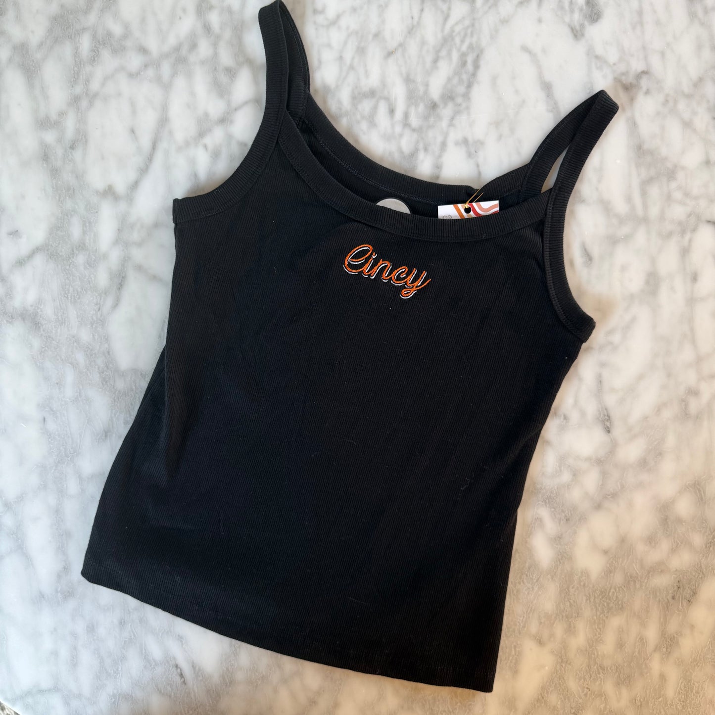 Cincy Embroidered Upcycled Ribbed Tank Top