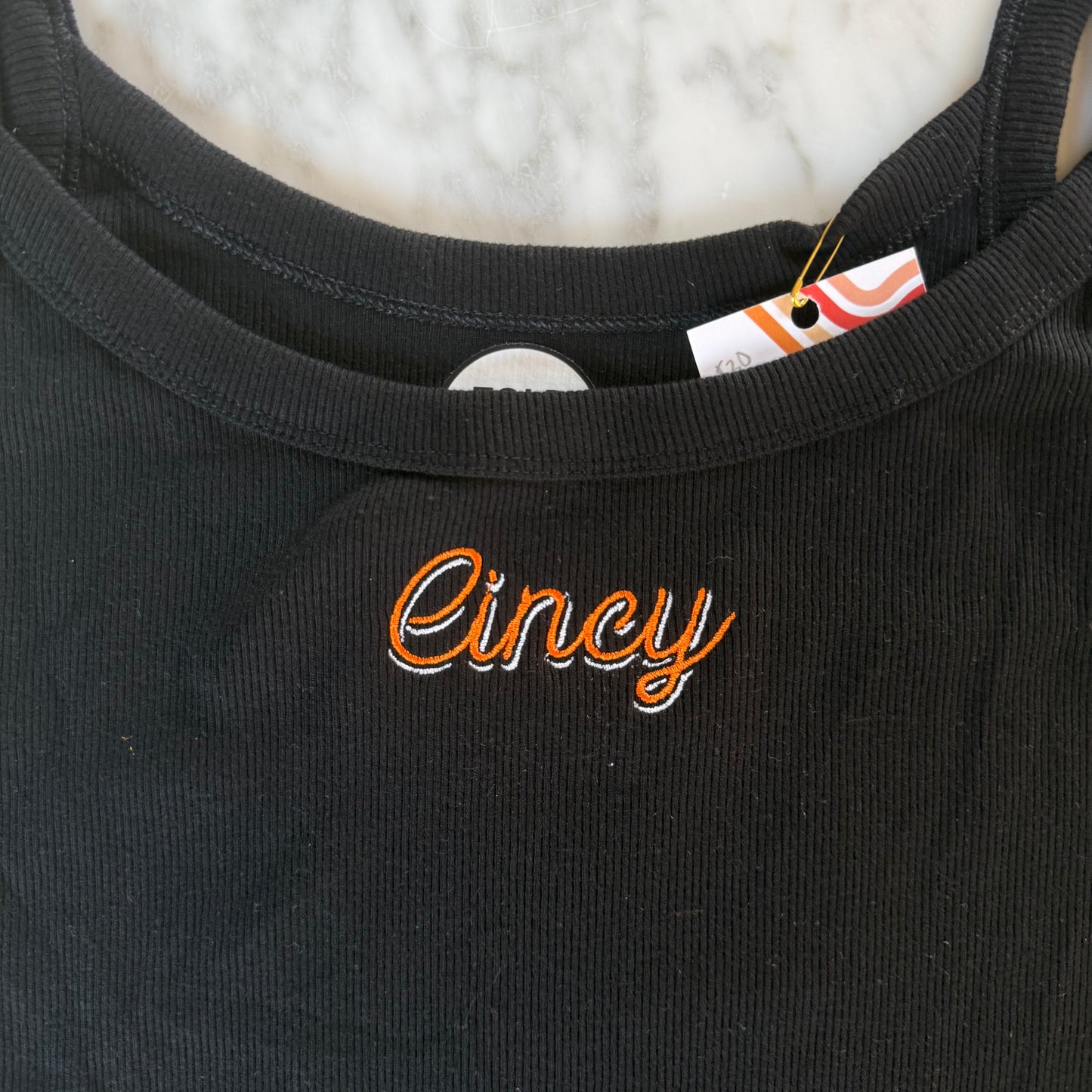 Cincy Embroidered Upcycled Ribbed Tank Top