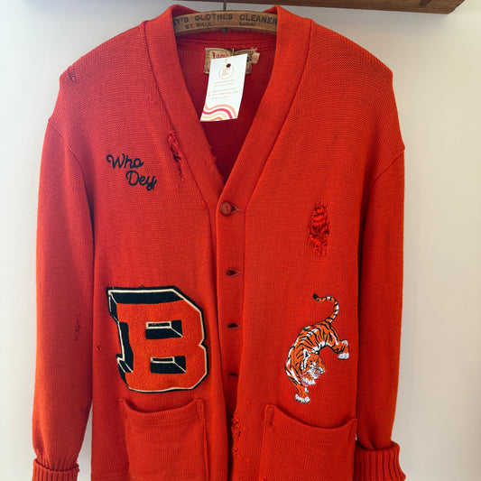 Upcycled Vintage 1950s Varsity Sweater with New Cincinnati Bengals Embroidery