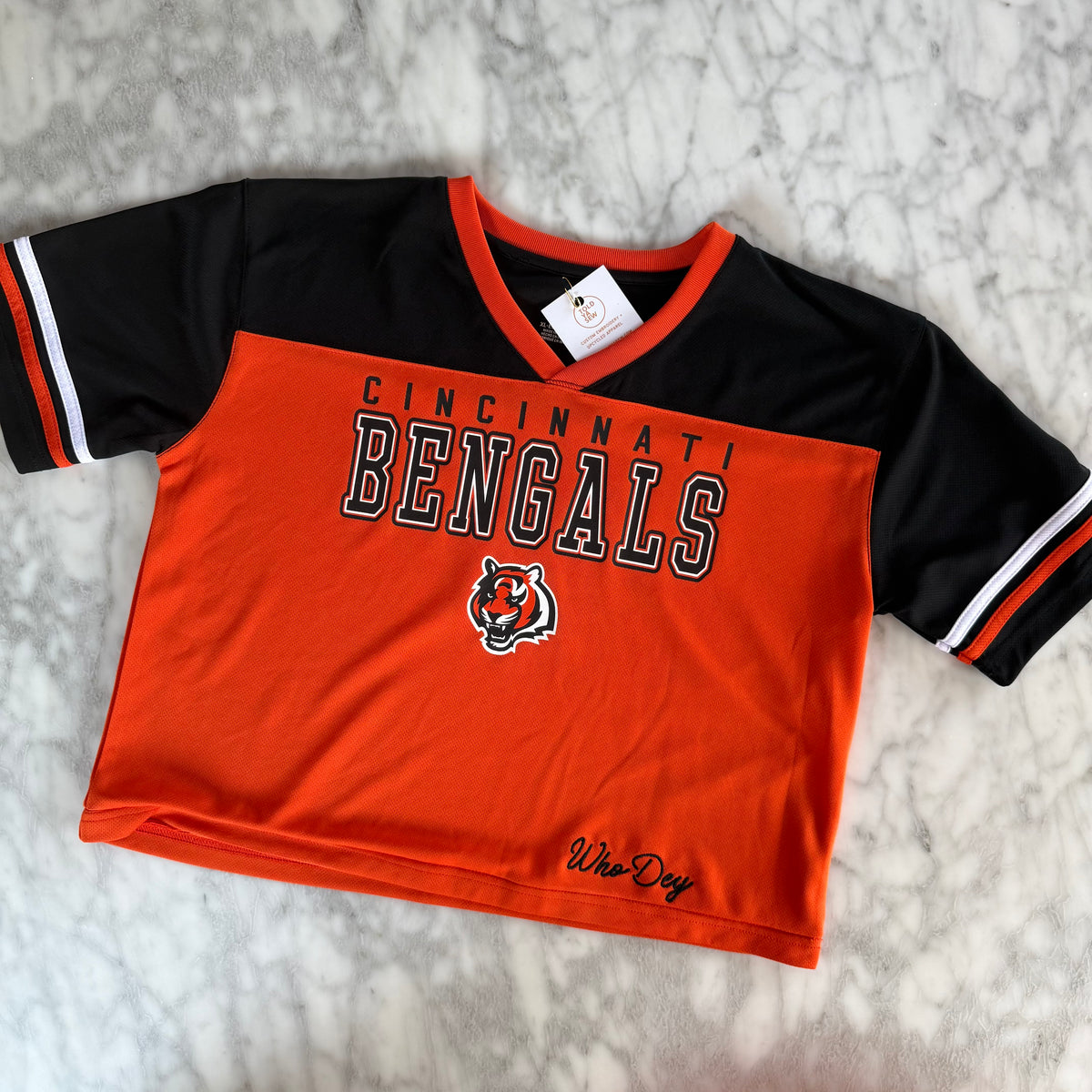 Cropped Cincinnati Bengals Upcycled Jersey T-Shirt