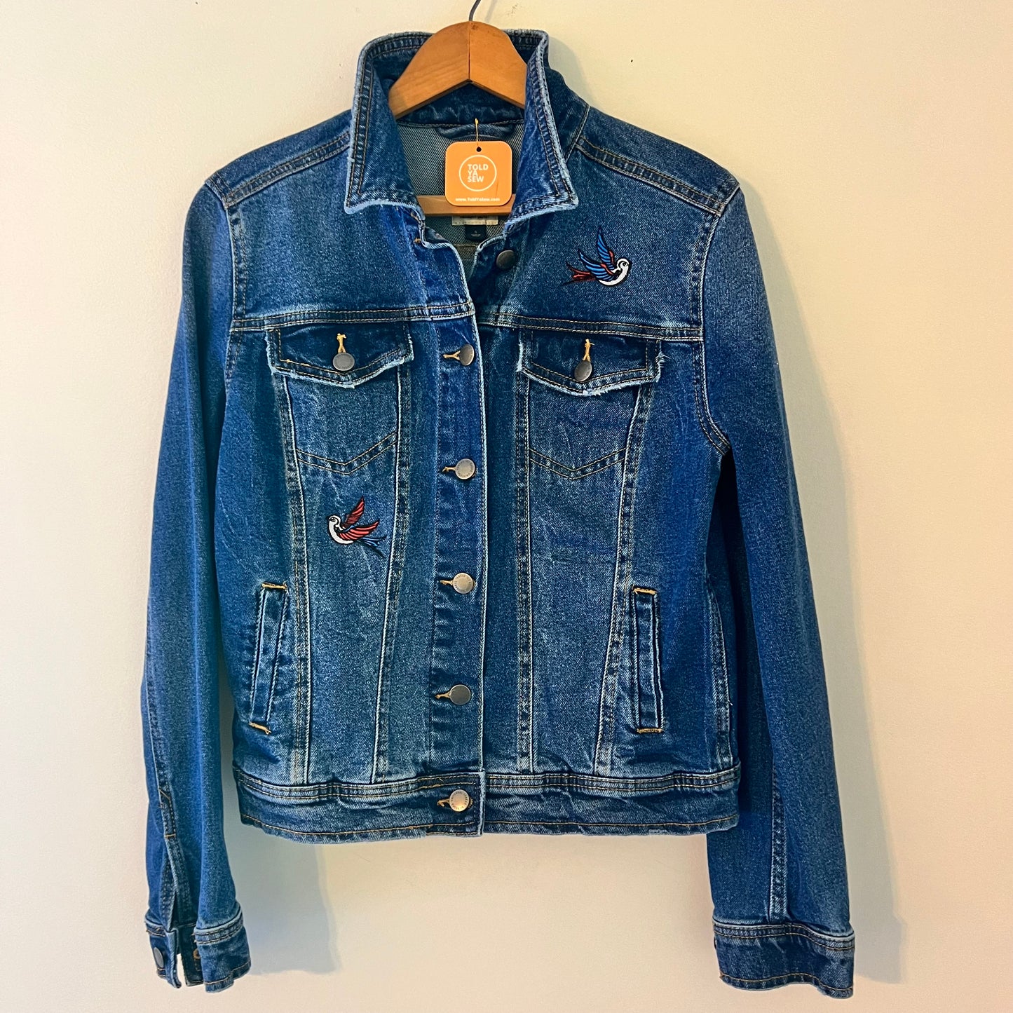 "Birds of a Feather" Upcycled Embroidered Denim Jacket