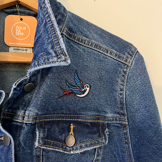 "Birds of a Feather" Upcycled Embroidered Denim Jacket