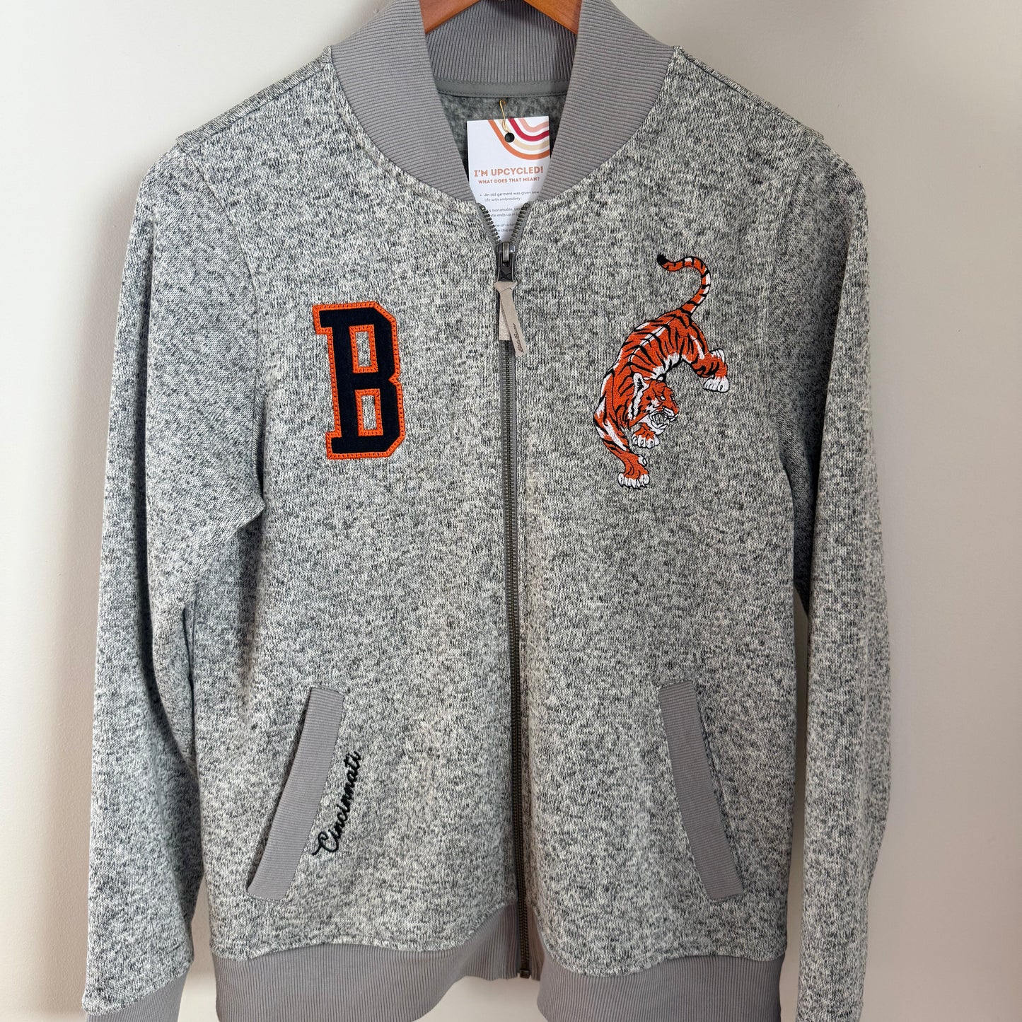 Cincinnati Bengals Embroidered Upcycled Bomber Jacket Sweater