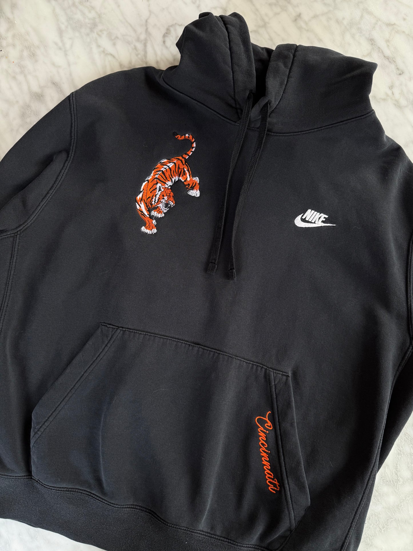 Cincinnati Football Embroidered Upcycled Nike Black Hoodie