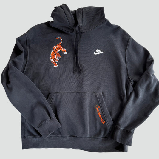 Cincinnati Football Embroidered Upcycled Nike Black Hoodie