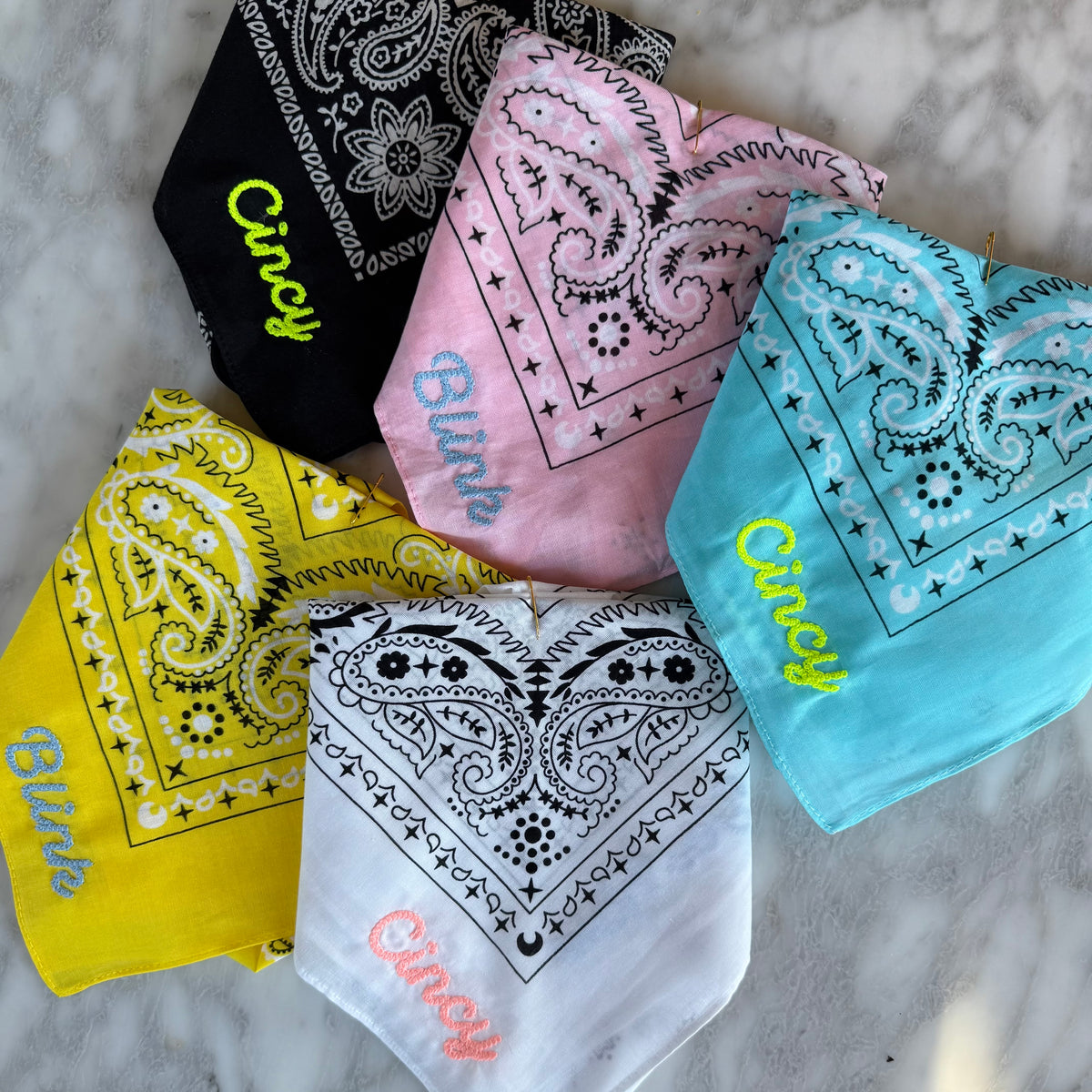 Glow-in-the-Dark Chainstitch Embroidered Bandanas