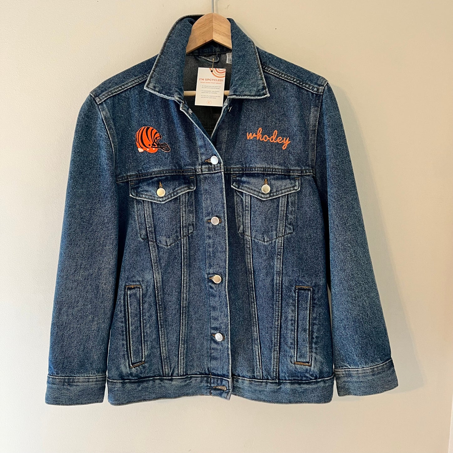 Cincy Bengals Football Upcycled Embroidered Denim Jacket