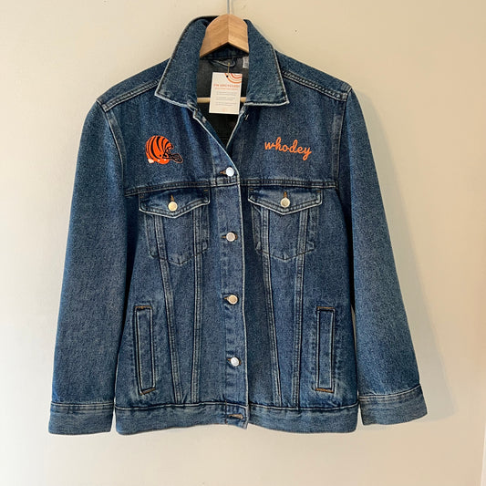 Cincy Bengals Football Upcycled Embroidered Denim Jacket