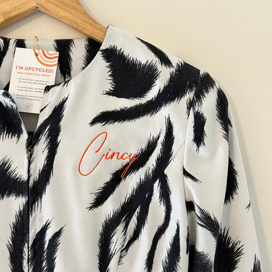 Cincy Bengals Football Upcycled Embroidered Tiger Stripe Jacket