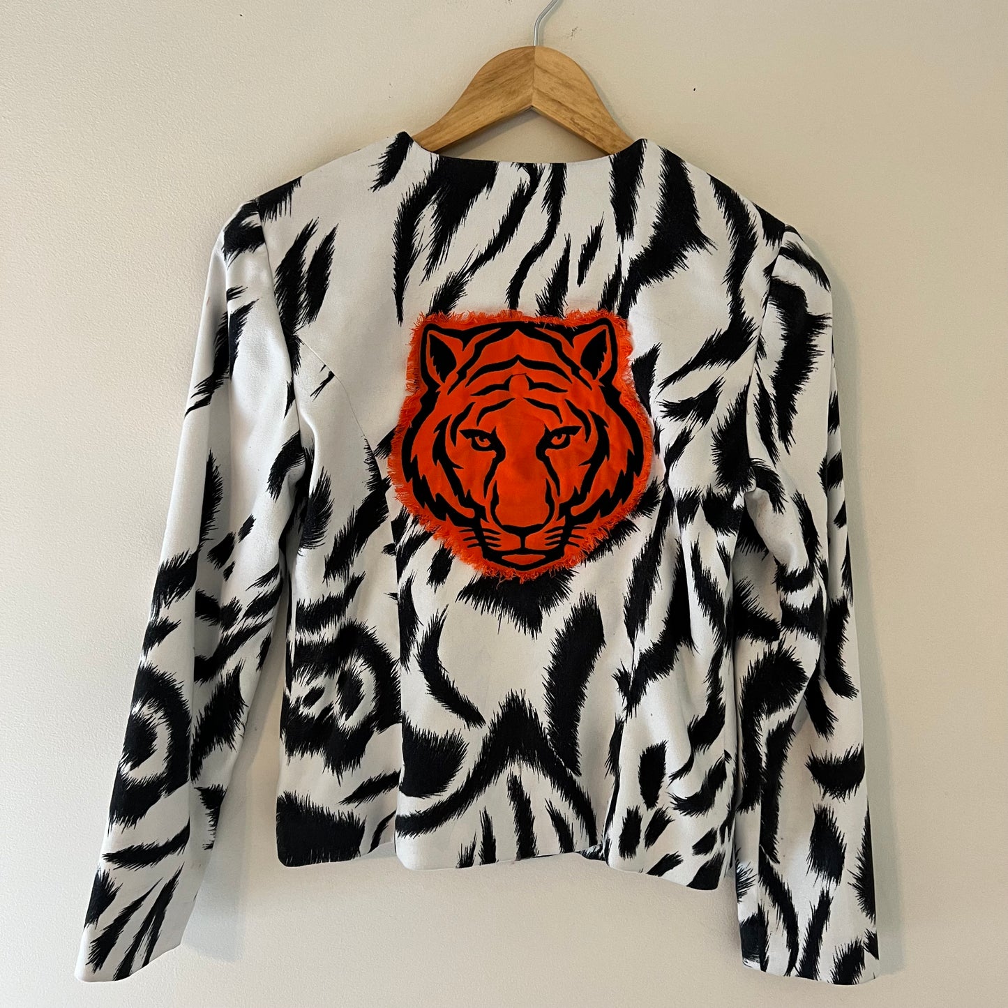 Cincy Bengals Football Upcycled Embroidered Tiger Stripe Jacket