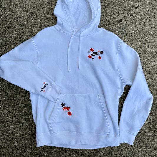 Cincinnati Football Embroidered Upcycled Nike White Hoodie