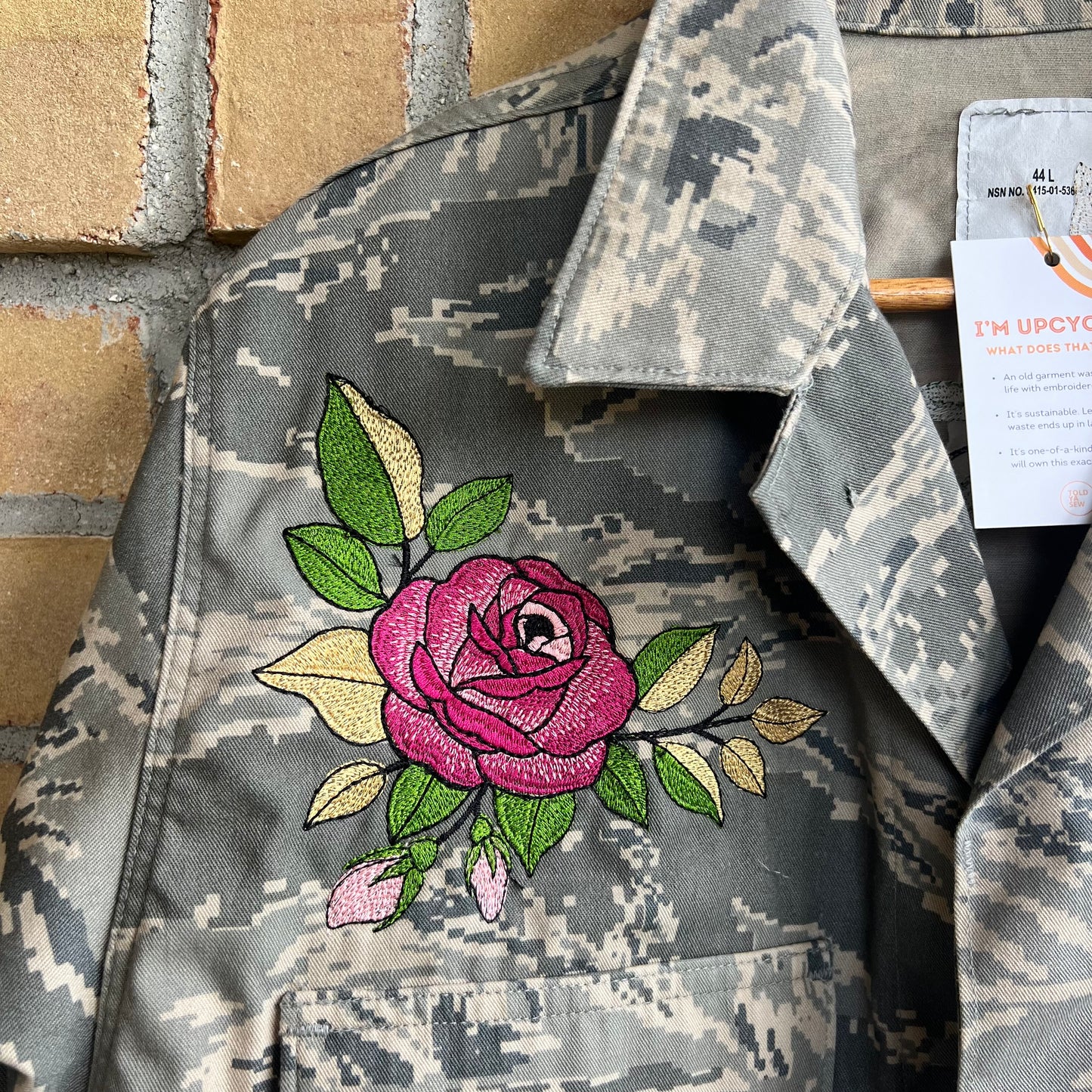 "Stay Wild" Upcycled Embroidered Air Force Camo Jacket