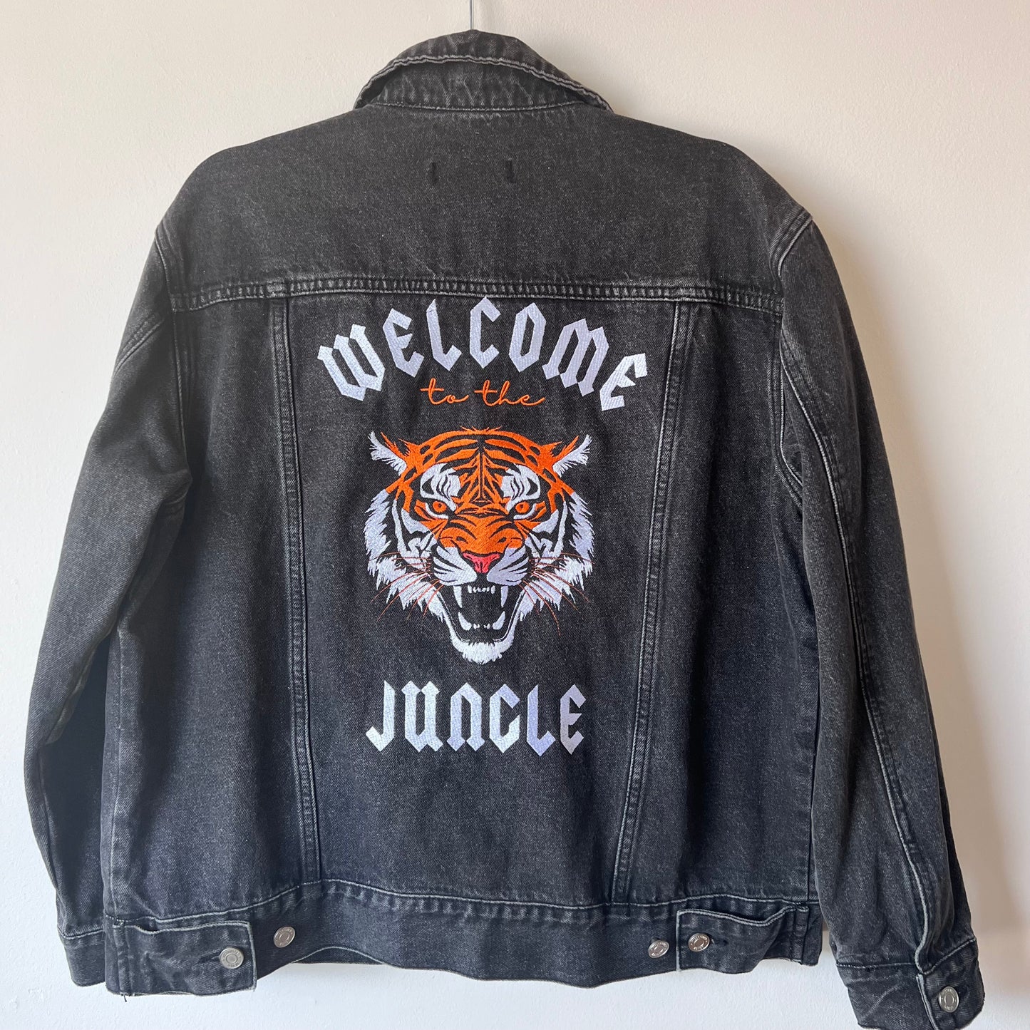 "Welcome to the Jungle" Cincinnati Bengals Upcycled Embroidered Denim Jacket