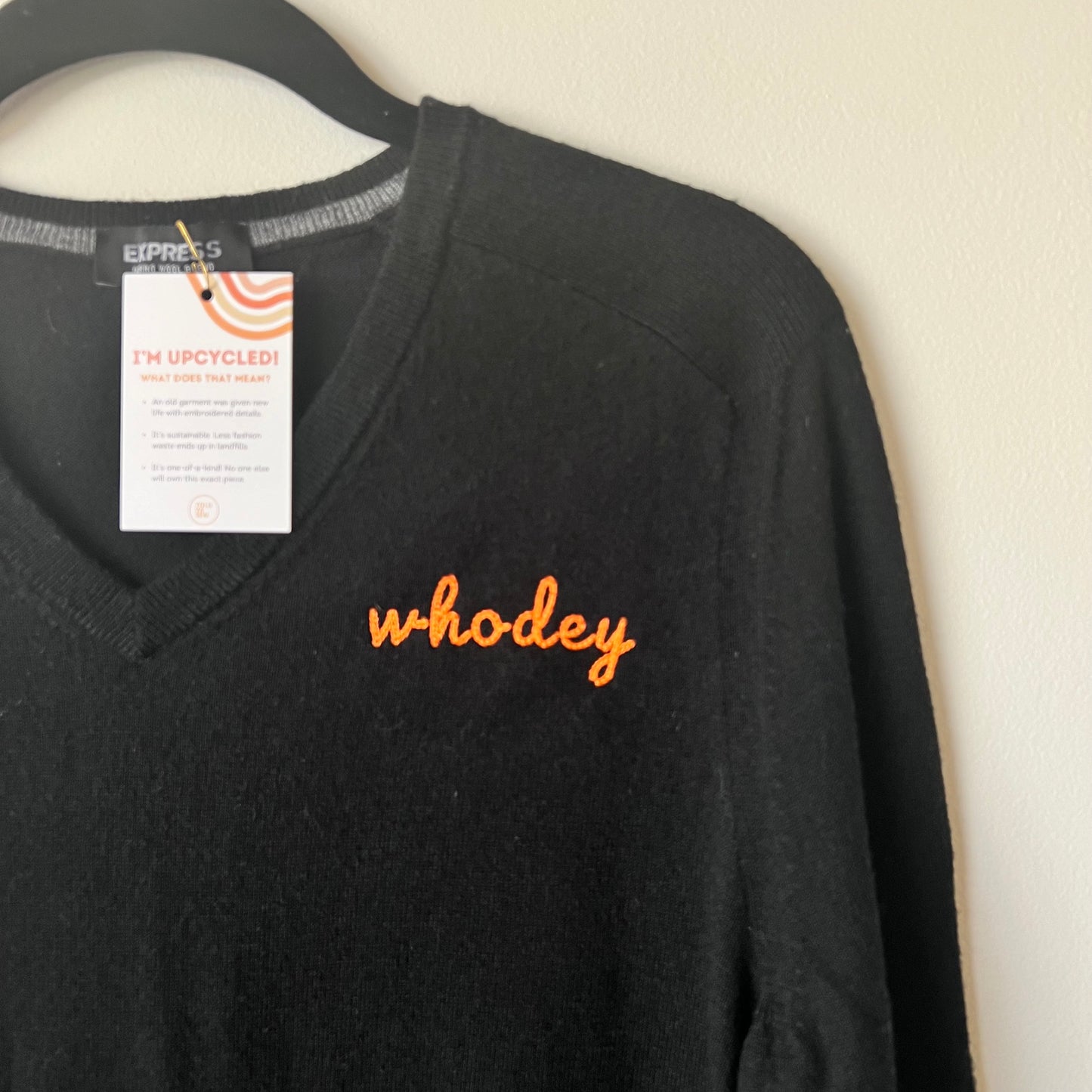 "Who-Dey" Upcycled V-Neck Wool Sweater