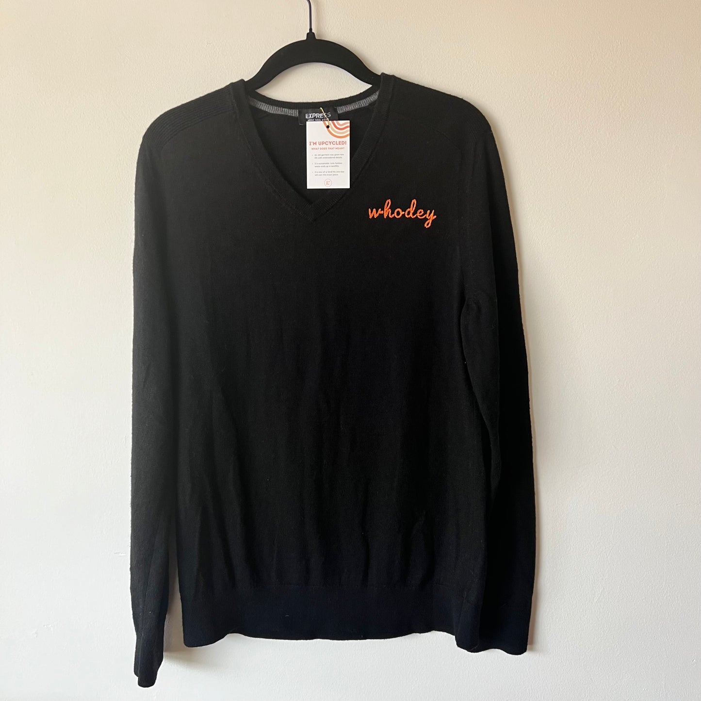 "Who-Dey" Upcycled V-Neck Wool Sweater