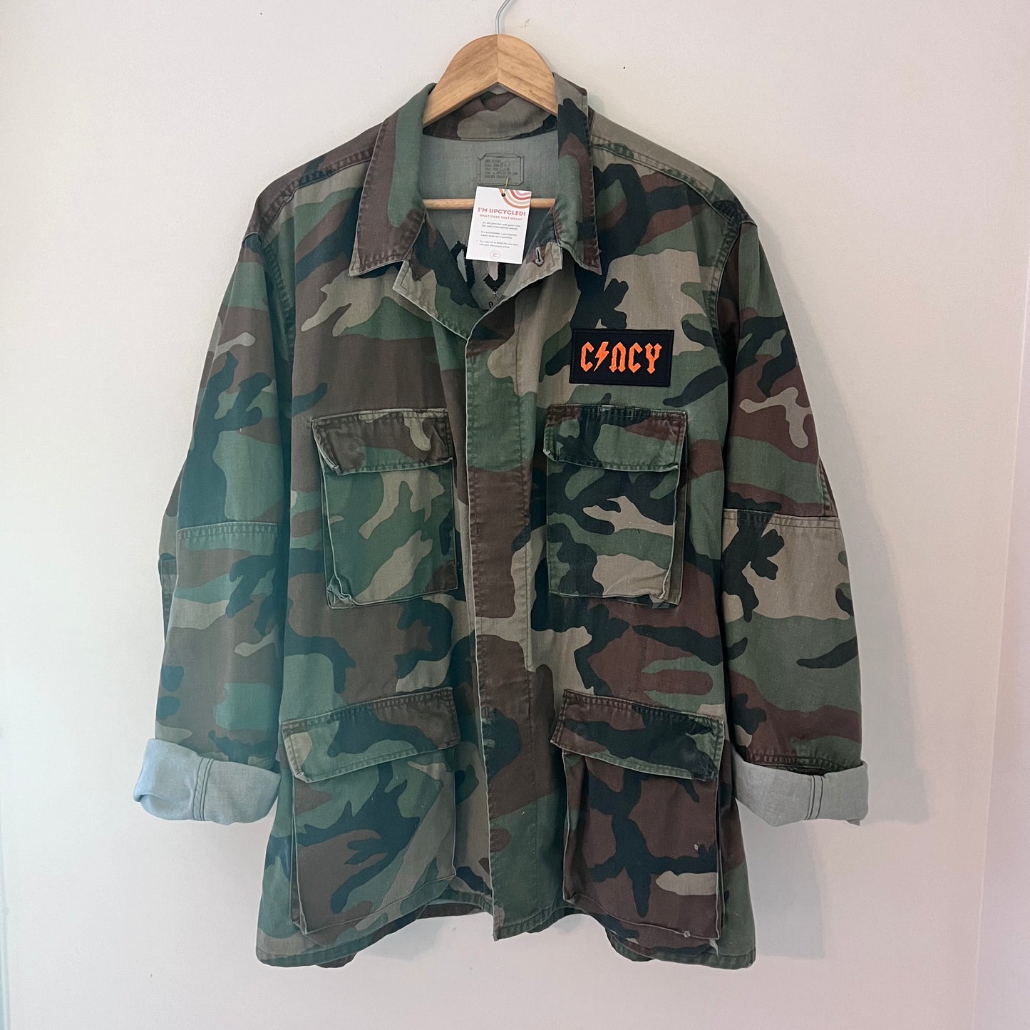 "Welcome to the Jungle" Cincinnati Bengals Upcycled Army Camo Jacket