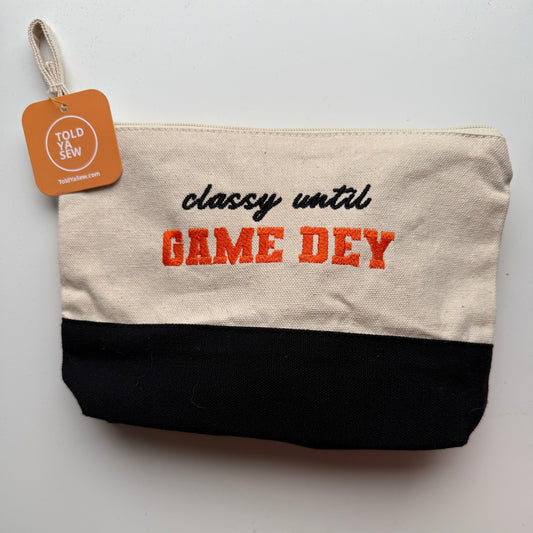 "Classy Until Game Dey" Embroidered Makeup Travel Pouch