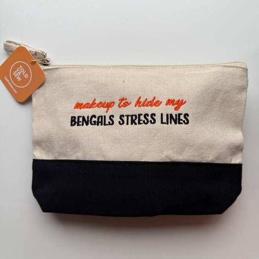 "Makeup to Hide My Bengals Stress Lines" Embroidered Makeup Travel Pouch