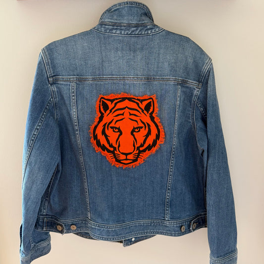 Frayed Bengals Tiger Upcycled Denim Jacket