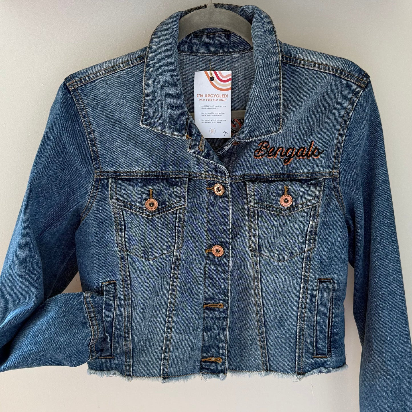 Double Tiger Bengals Upcycled Cropped Denim Jacket