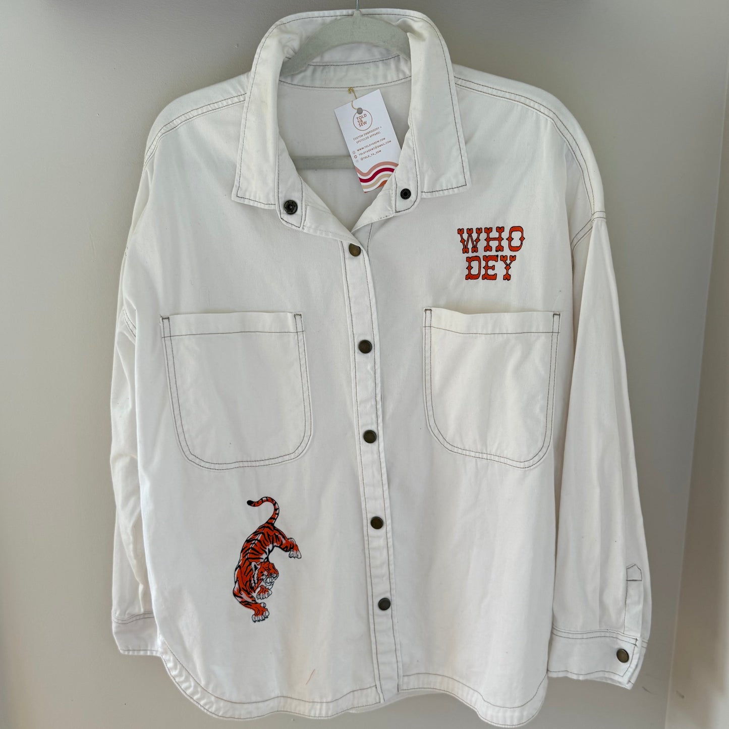 Western Who Dey Upcycled White Shacket