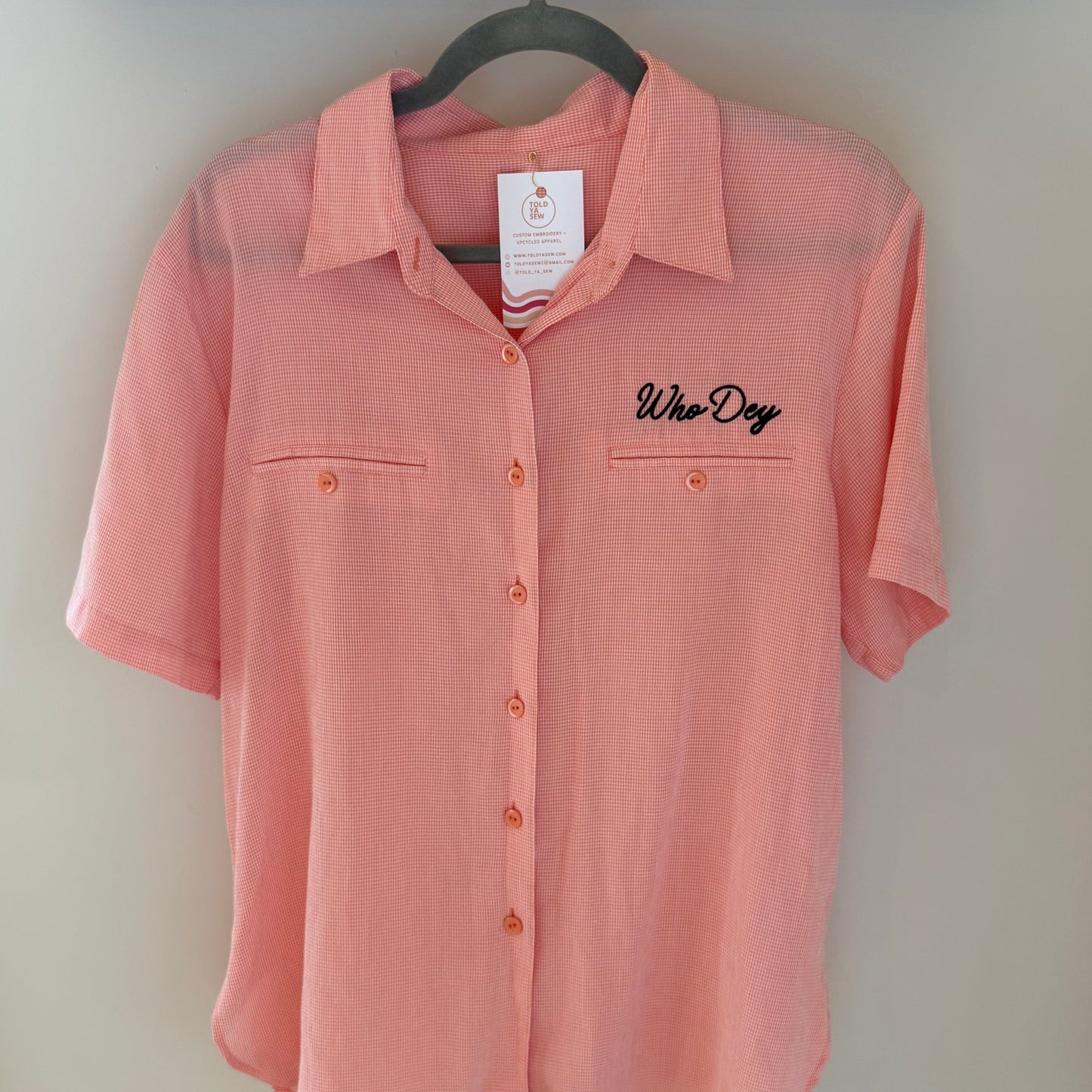 Who Dey Embroidered Upcycled Men's Bowling-Style Shirt