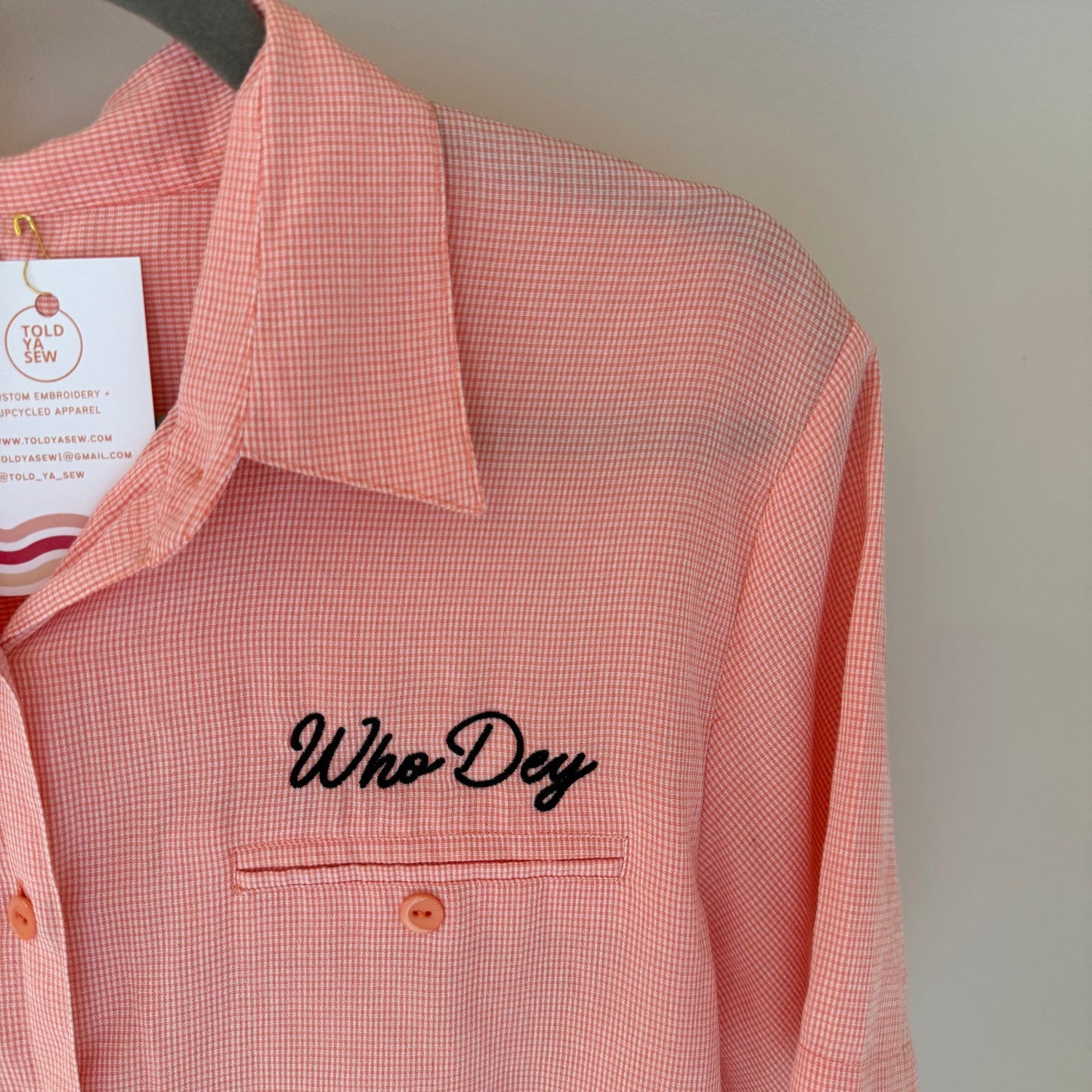 Who Dey Embroidered Upcycled Men's Bowling-Style Shirt
