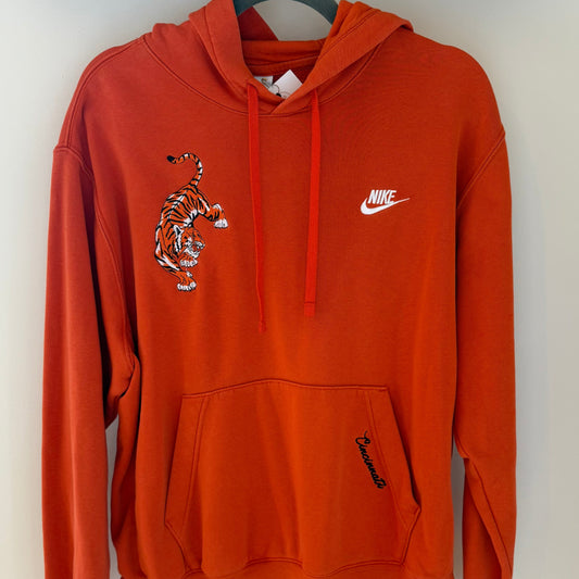 Cincinnati Football Embroidered Upcycled Nike Orange Hoodie