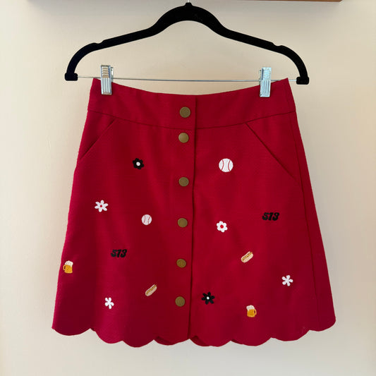 "Summer in Cincy" Upcycled Embroidered Red Vintage Skirt