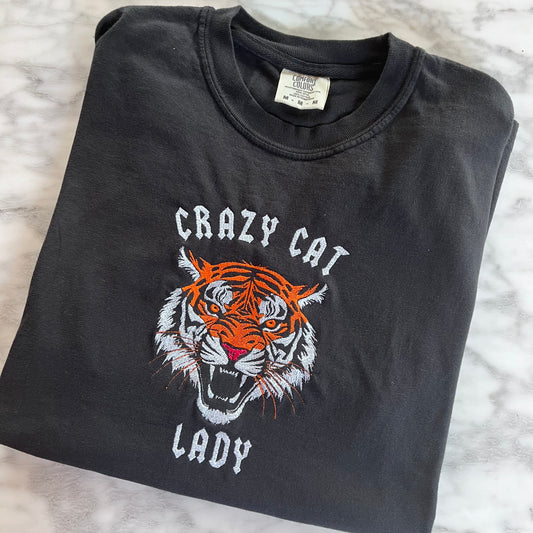 Crazy Cat Lady Cincy Football Embroidered T-Shirt