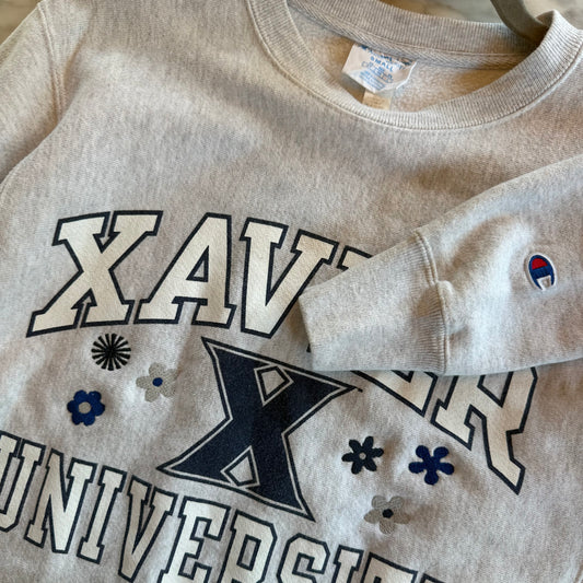 Xavier University Embroidered Upcycled Vintage Crewneck Sweatshirt