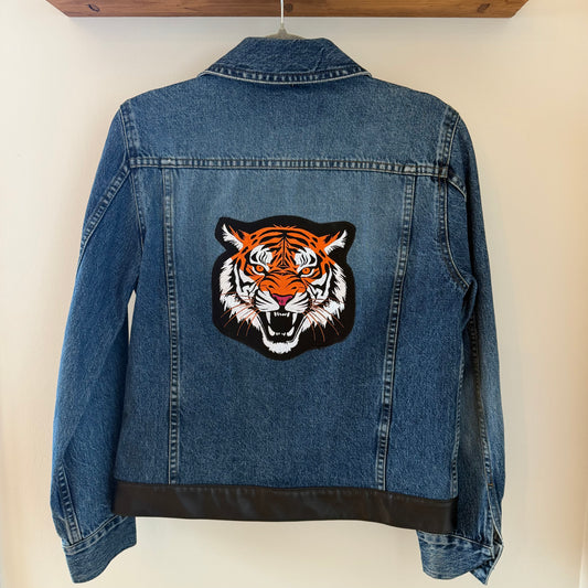 Cincinnati Football Upcycled Denim Jacket with Faux Leather Details