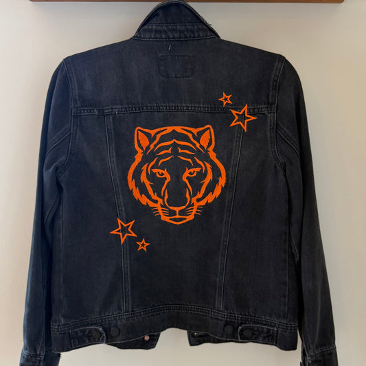 Cincy Bengals Embroidered Upcycled Black Denim Jacket