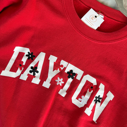 University of Dayton Floral Embroidered Upcycled Sweatshirt