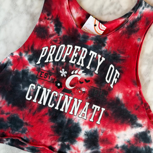 University of Cincinnati Upcycled Tie-Dyed Cropped Women's Tank