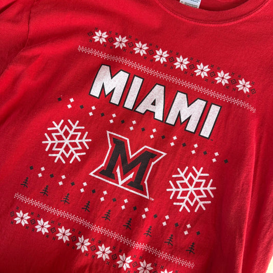 Early 2000s Miami University Winter Snowflakes Long-Sleeve T-Shirt