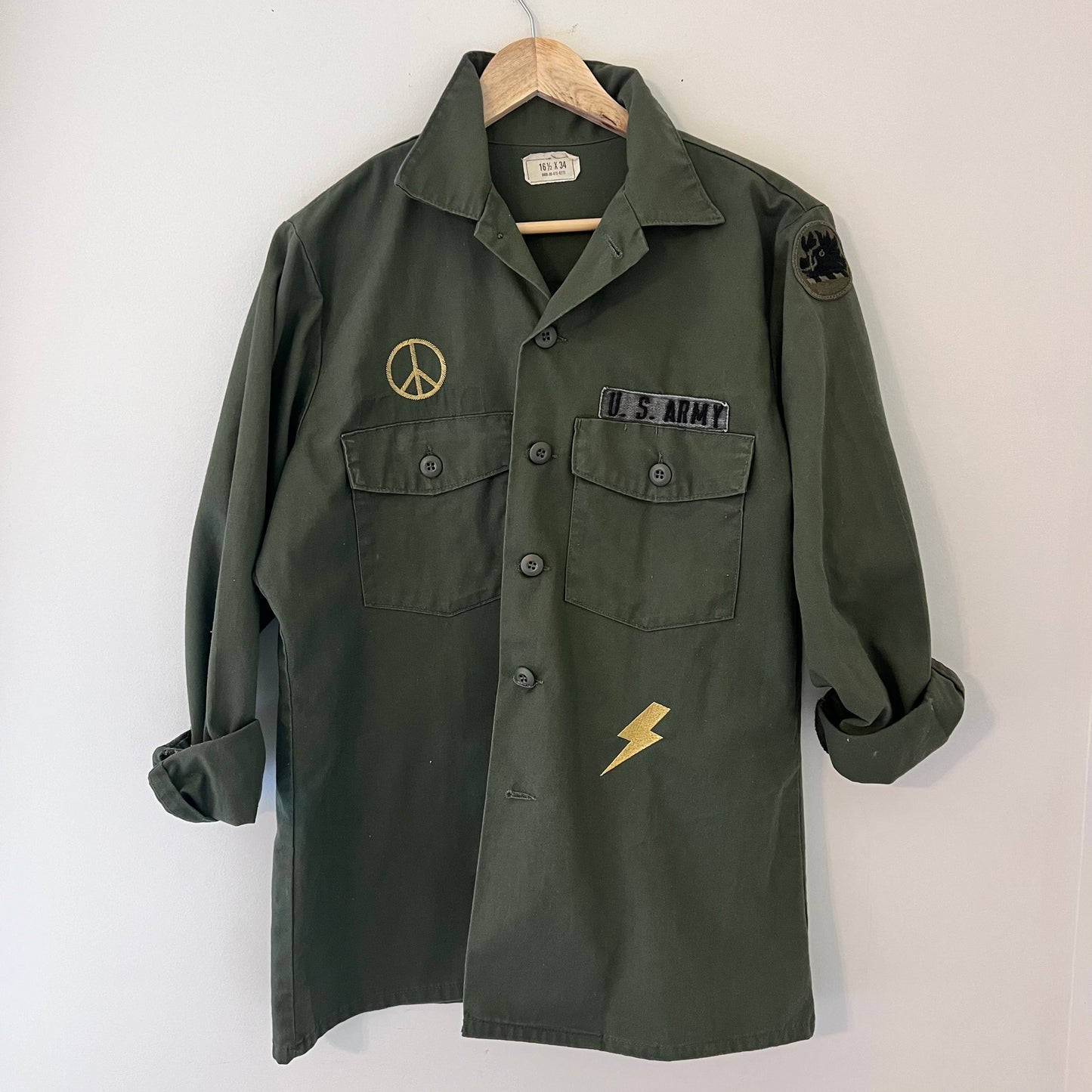 "Love is All You Need" Upcycled Army Surplus Shirt