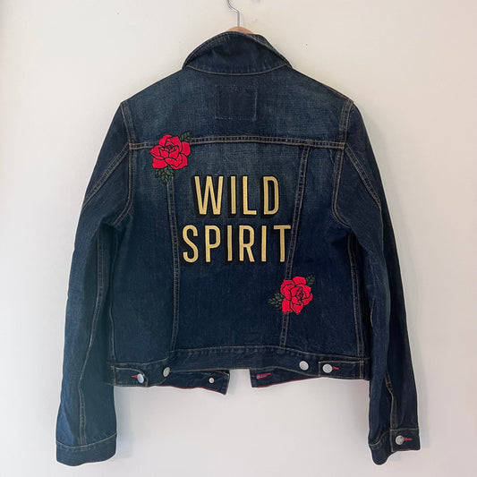 "Wild Spirit" Upcycled Embroidered Denim Jacket