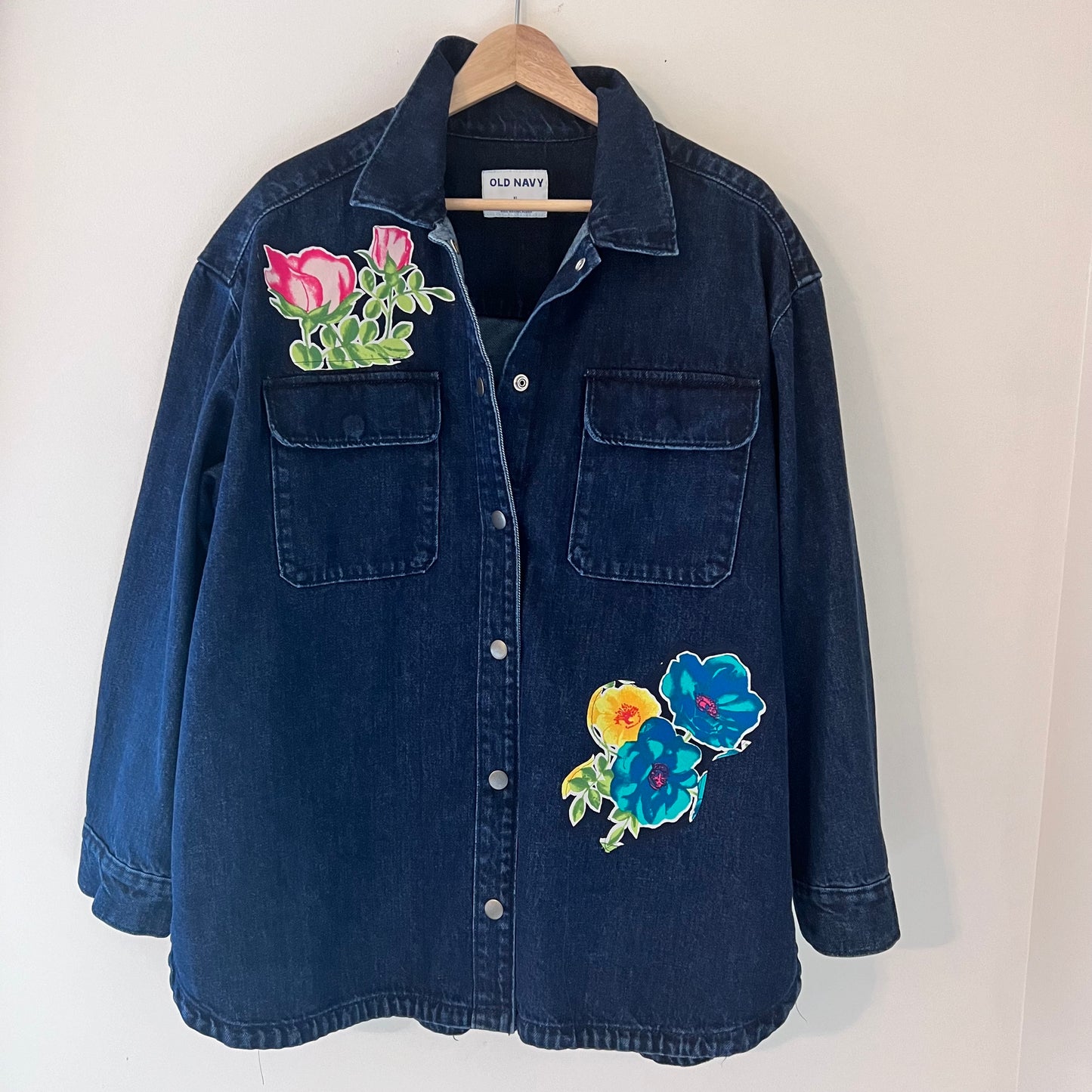 Upcycled Appliquéd Floral Denim Shacket