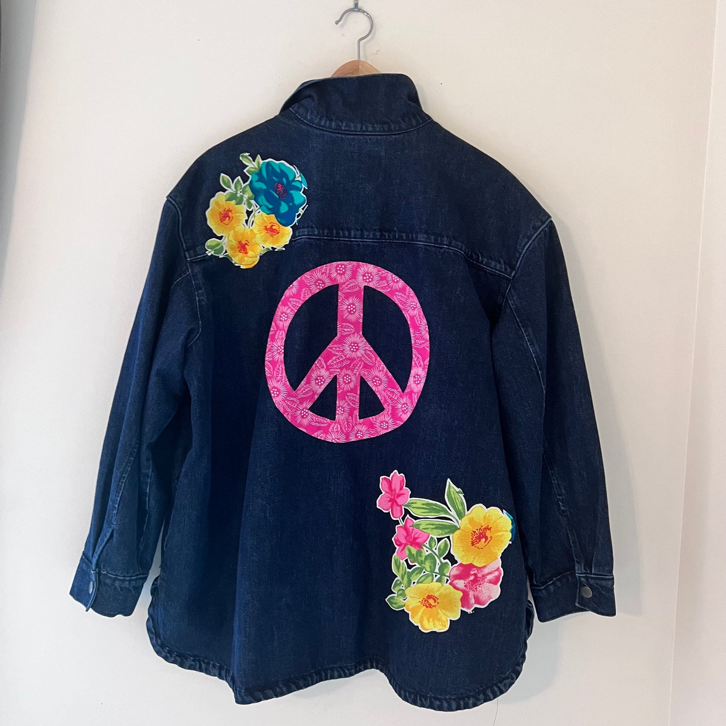 Upcycled Appliquéd Floral Denim Shacket