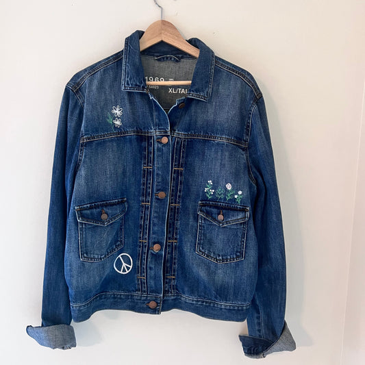 Upcycled Flower Child Embroidered Denim Jacket