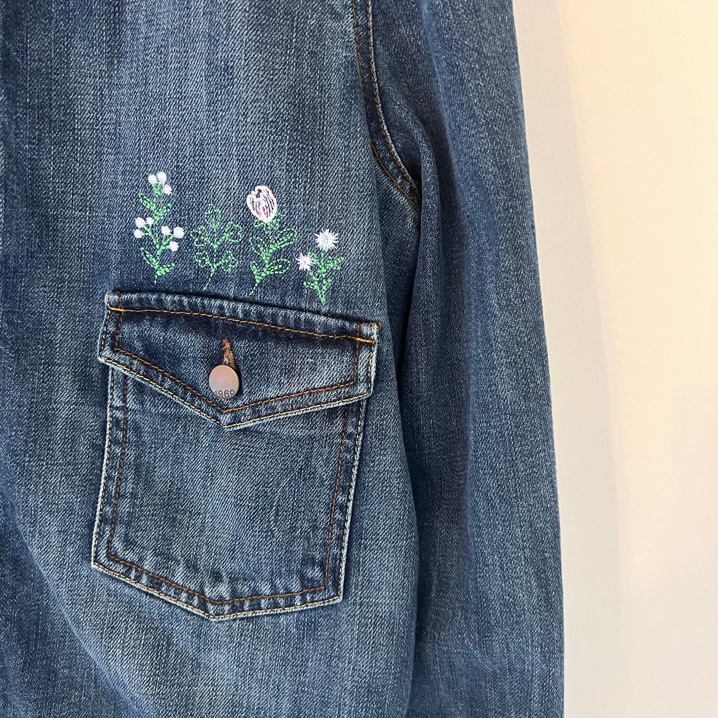 Upcycled Flower Child Embroidered Denim Jacket