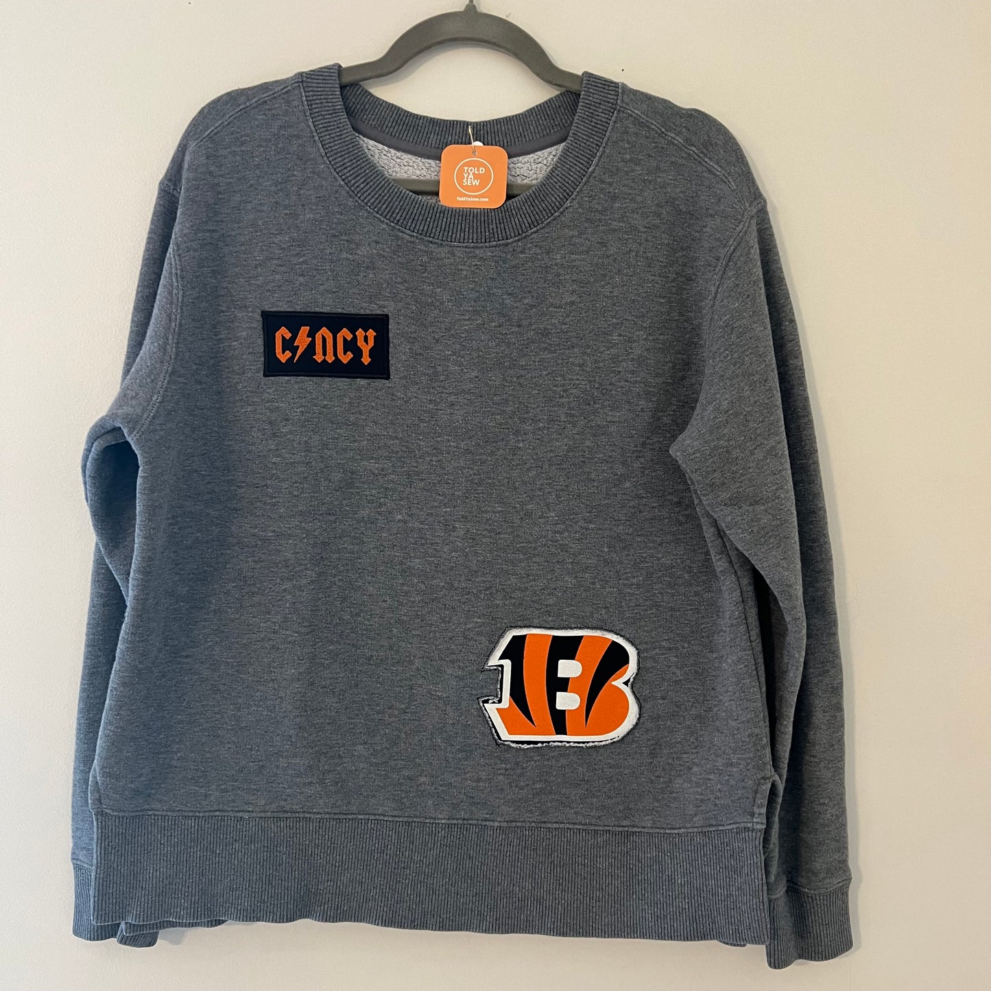 Reversed Bengals Applique Crewneck with Embroidered Patch